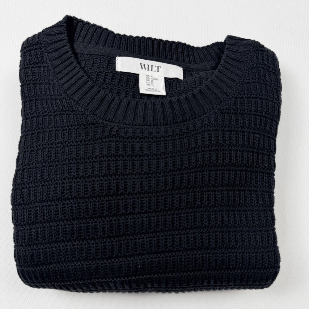 Wilt Crewneck Sweater Mens XL Black New Textured Knit 100% Cotton‎ Long Sleeve